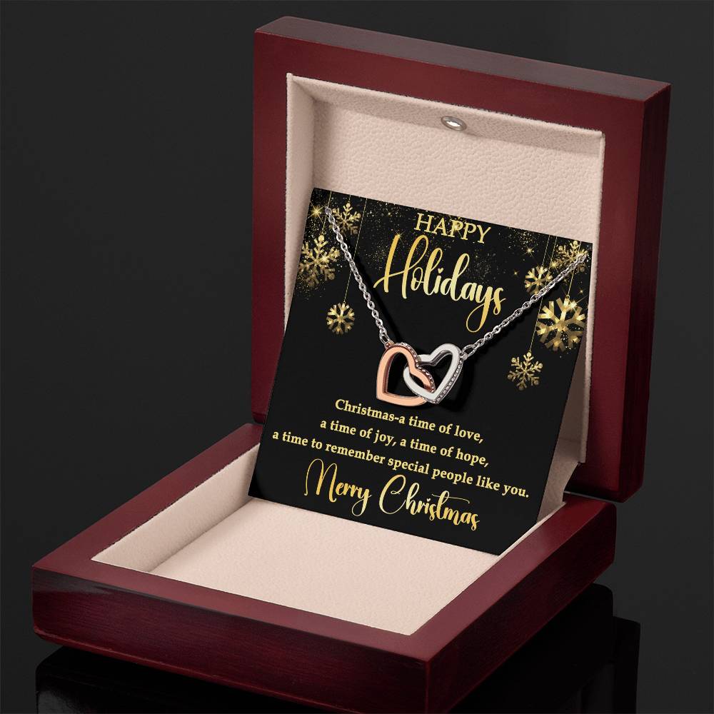 For Her - Happy Holidays Interlocking Hearts Necklace