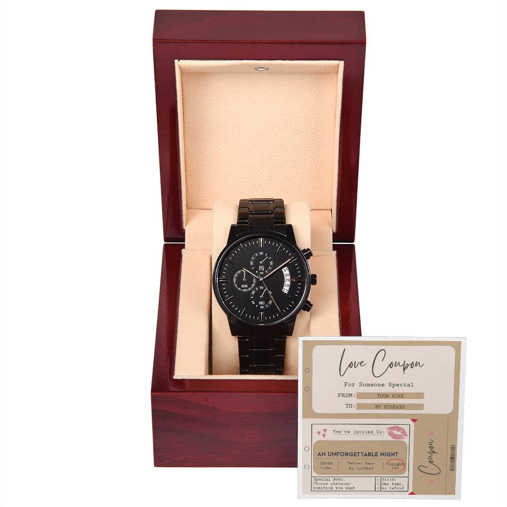 Husband - Coupon Book Black Chronograph Watch