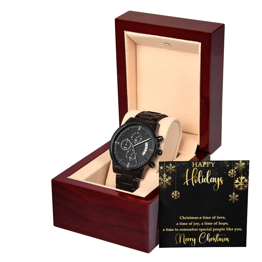 For Him - Happy Holidays Black Chronograph Watch