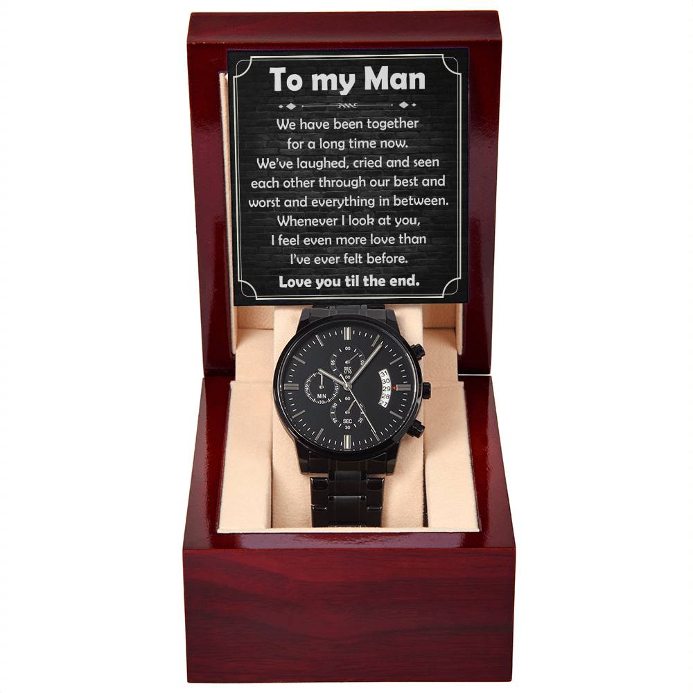 Husband-Been Together Black Chronograph Watch