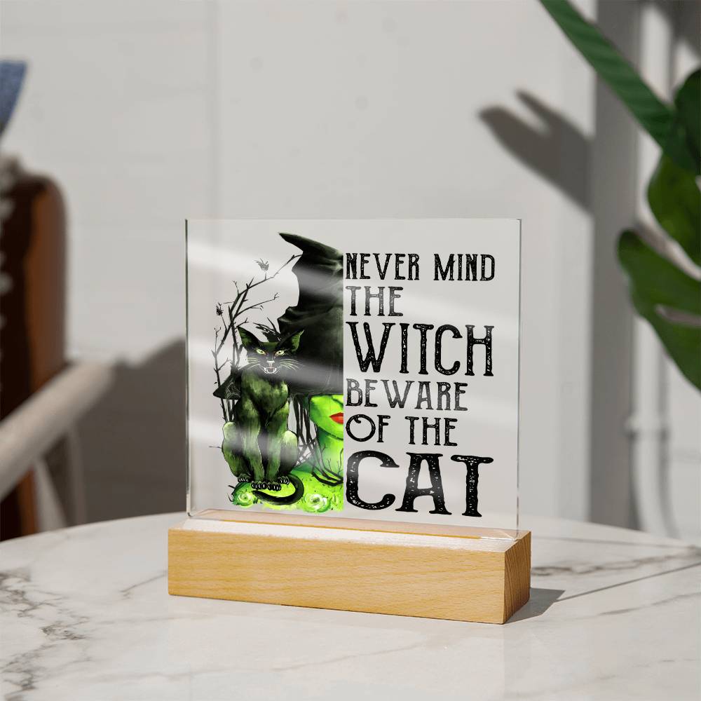 Beware Cat Acrylic Square Plaque