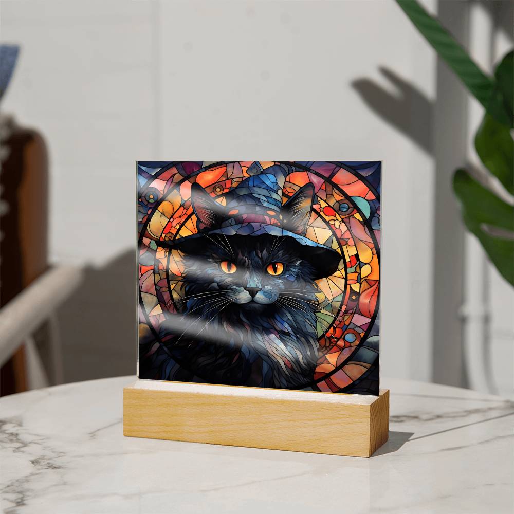 Halloween Black Cat Square Acrylic Plaque