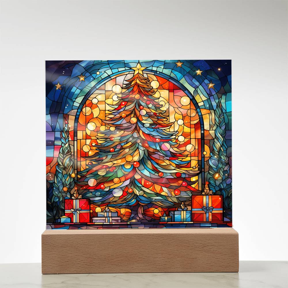 Stained Glass Christmas V3 - Acrylic Square Plaque