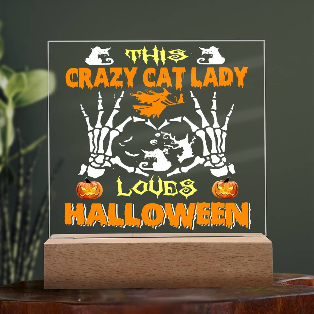 Crazy Cat Lady Halloween Acrylic Square Plaque