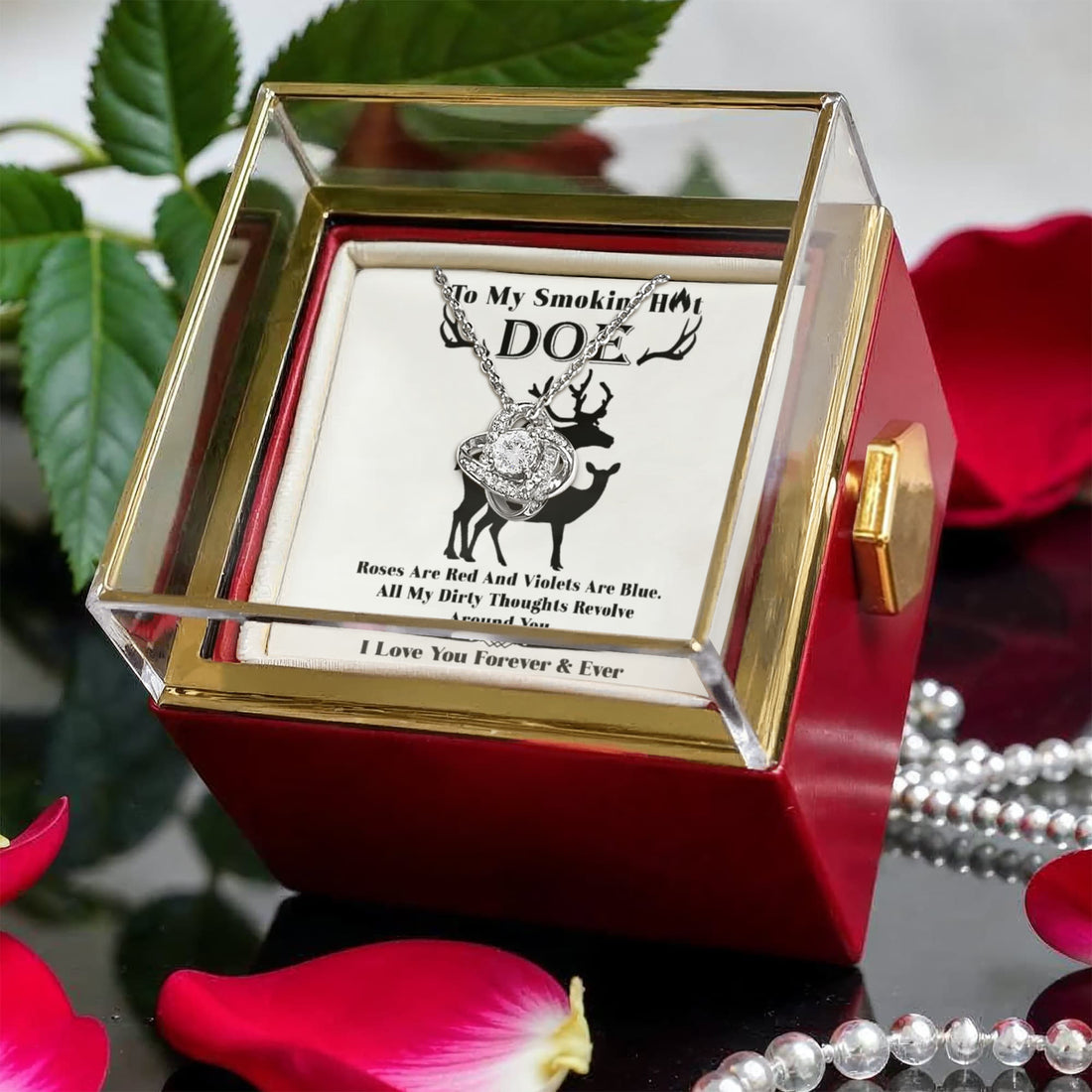 Wife — Smokin' Hot Doe Love Knot Necklace with Rotating Gift Box
